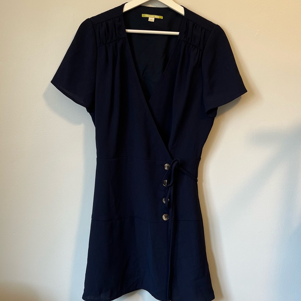 Gianni Bini Navy Button Up Wrap Dress